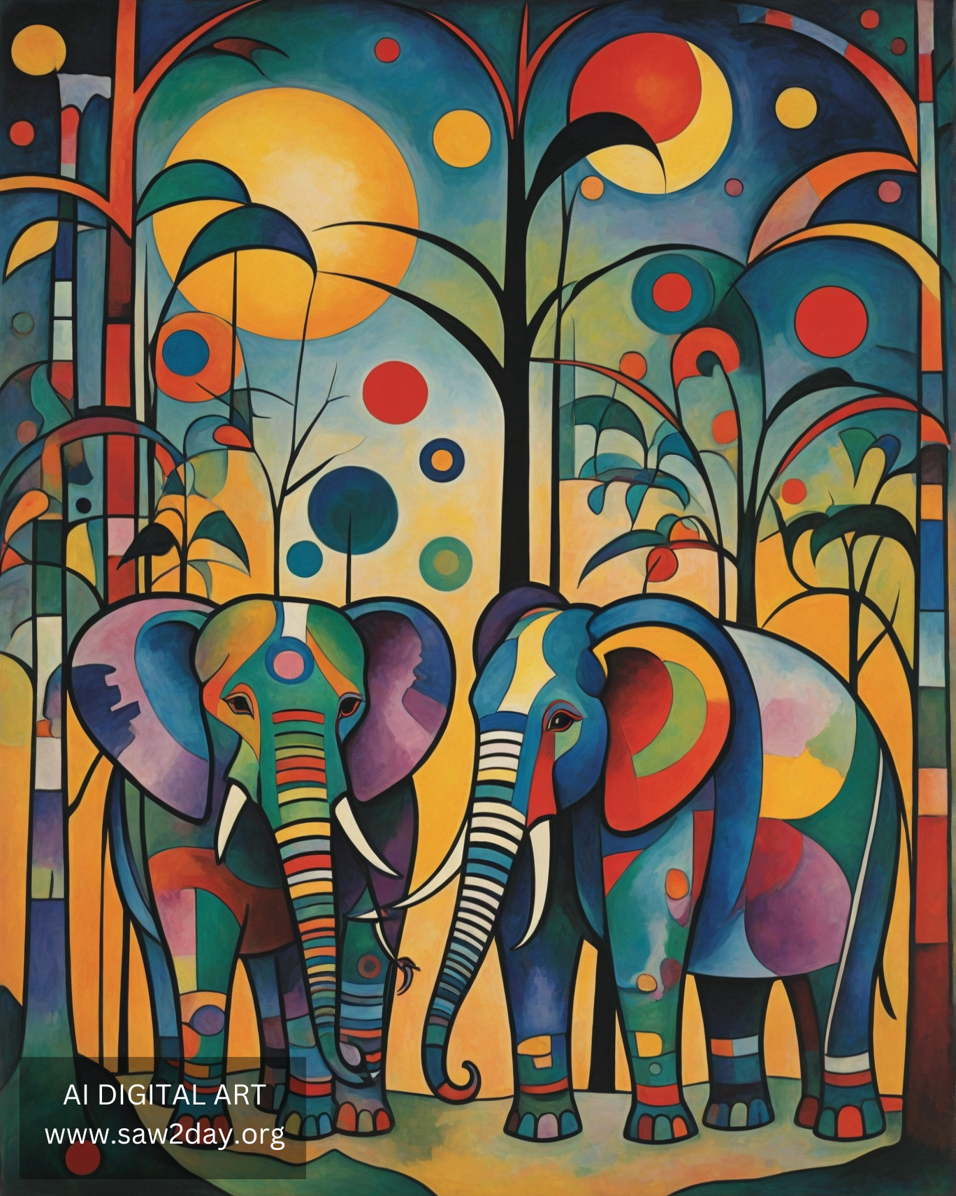 digital art elephants 